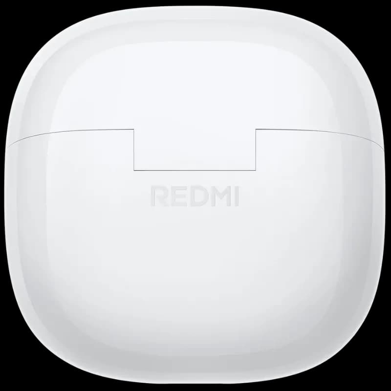 Xiaomi Redmi Buds 8 Lite Blanco estuche de carga compacto y brillante con logo Redmi centrado, tapa con bisagra frontal y diseño minimalista rectangular con
