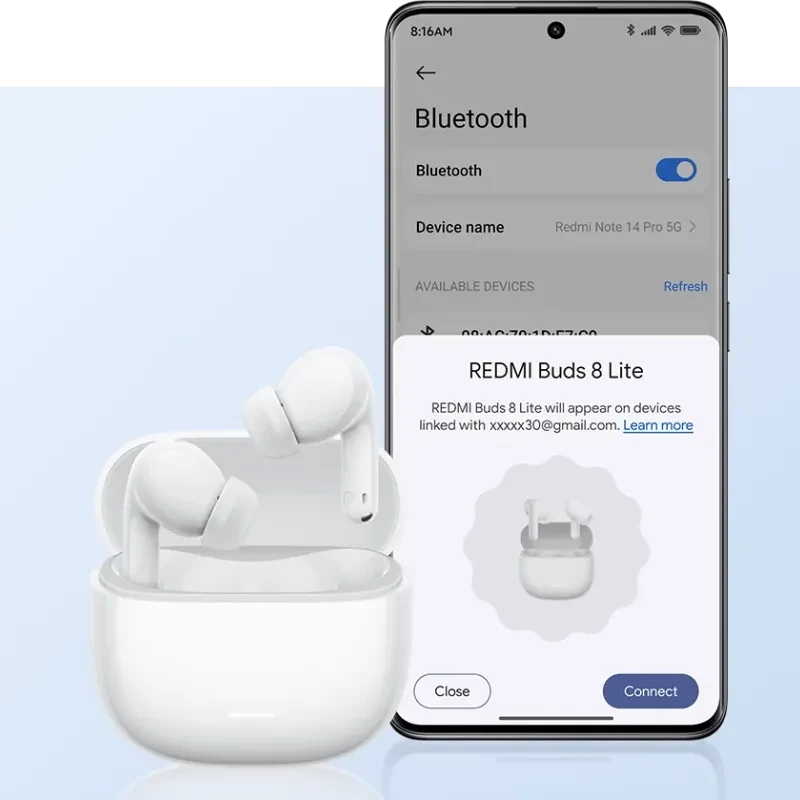 Xiaomi Redmi Buds 8 Lite Blanc avec boîtier de charge brillant, écouteurs intra-auriculaires compacts, tiges lisses et indicateur LED discret - Ítem10