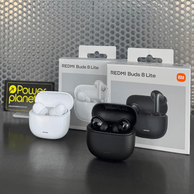 Xiaomi Redmi Buds 8 Lite Blanco con estuche compacto mate, diseño intraural ergonómico, indicador LED frontal y acabado minimalista junto a versión en negro