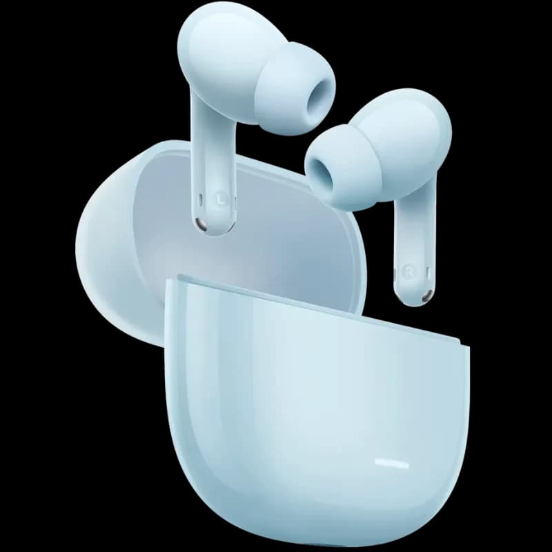 Xiaomi Redmi Buds 8 Lite Azul con estuche compacto; auriculares in ear color celeste, diseño minimalista, puntas de silicona y LED indicador en el estuche