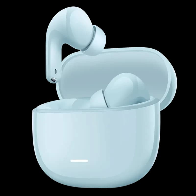 Xiaomi Redmi Buds 8 Lite Azul con estuche de carga compacto; diseño in-ear, acabado mate celeste y luz LED frontal indicadora