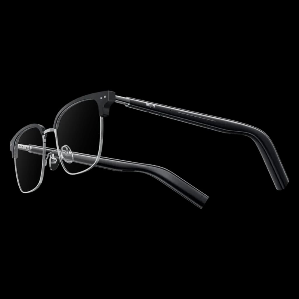 Lunettes audio intelligentes Mijia Browline avec monture browline noire, verres transparents et branches fines noires, design léger, autonomie jusqu'à 13 h, IP54