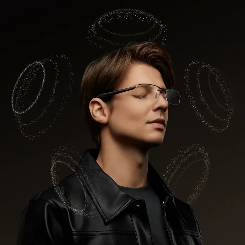Lunettes audio intelligentes Mijia Browline avec monture élégante, design semi-cerclé, branches fines et verres rectangulaires ; 13 heures d'autonomie et résistance