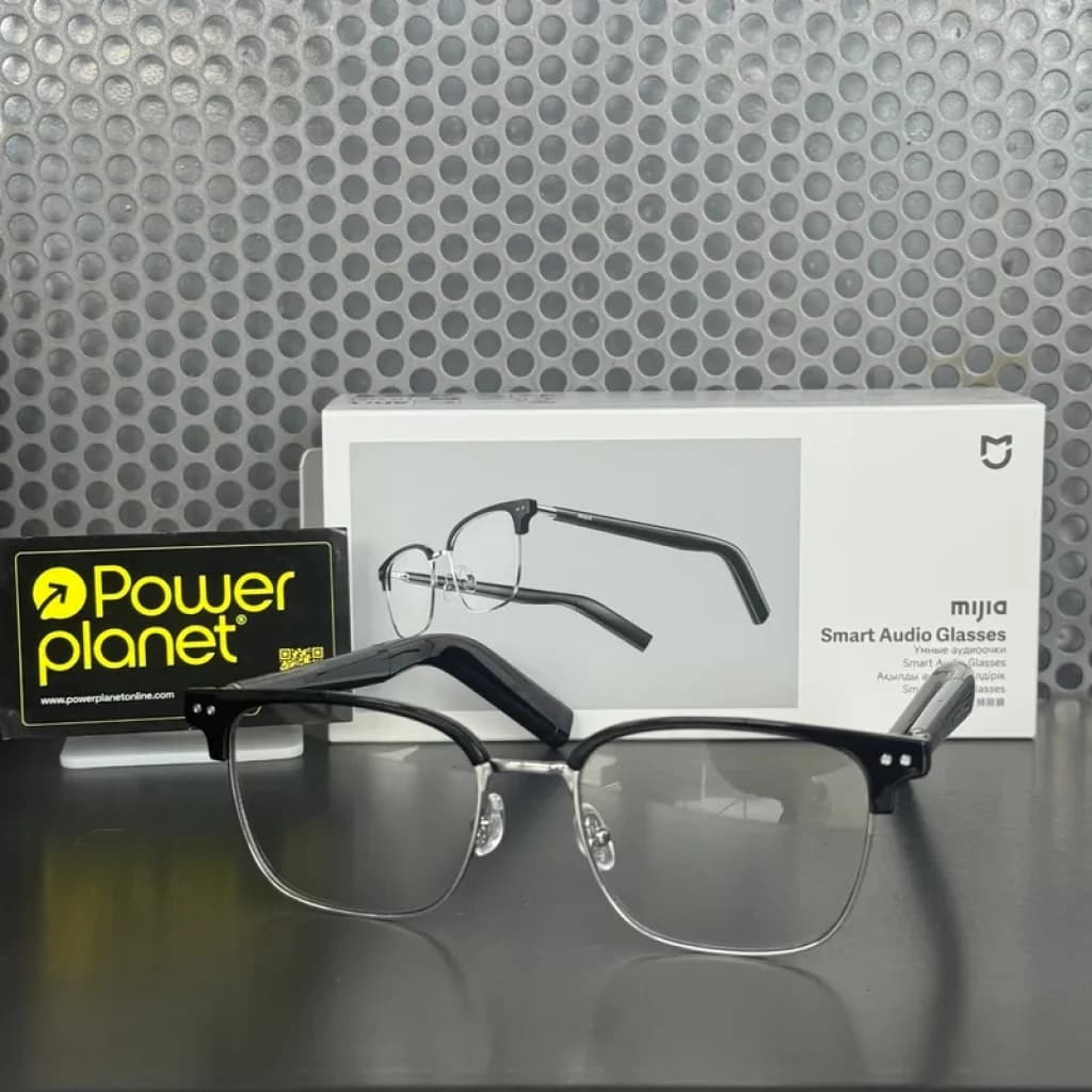 Lunettes audio Mijia Browline noires et métal, monture semi-cerclée, branches épaisses avec haut-parleurs intégrés, design élégant IP54, autonomie 13 h