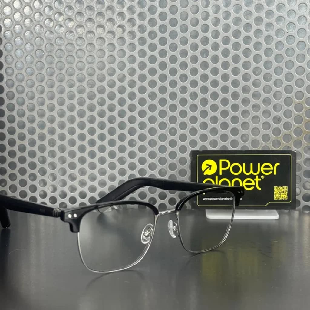 Mijia Smart Audio Glasses Browline avec monture noire browline, verres transparents, charnières visibles et branches épaisses intégrant l’audio IP54, 13 h