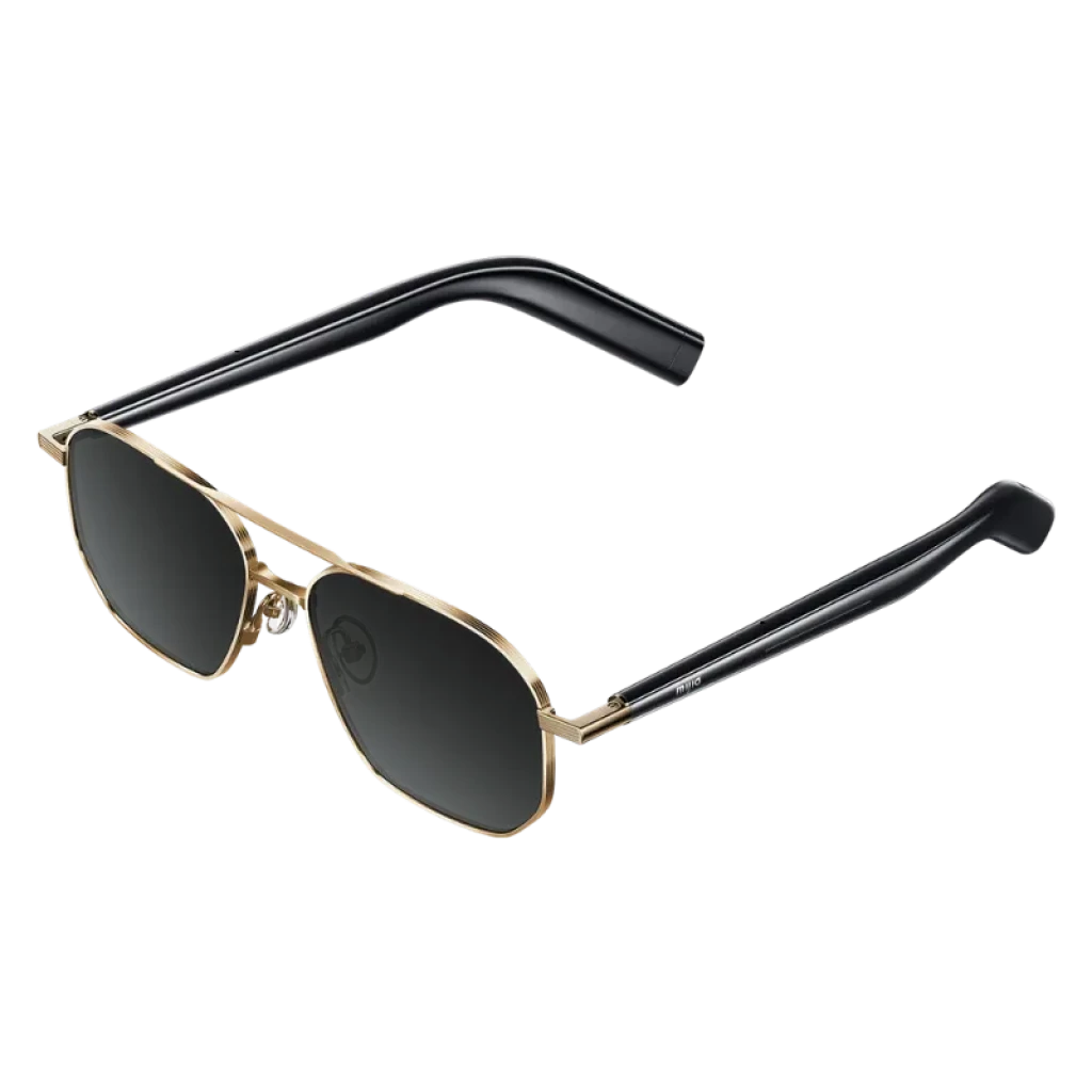 Gafas Mijia Smart Audio piloto con montura metálica dorada, lentes negras rectangulares redondeadas y puentes nasales ajustables; patillas delgadas con diseño elegante - Ítem1