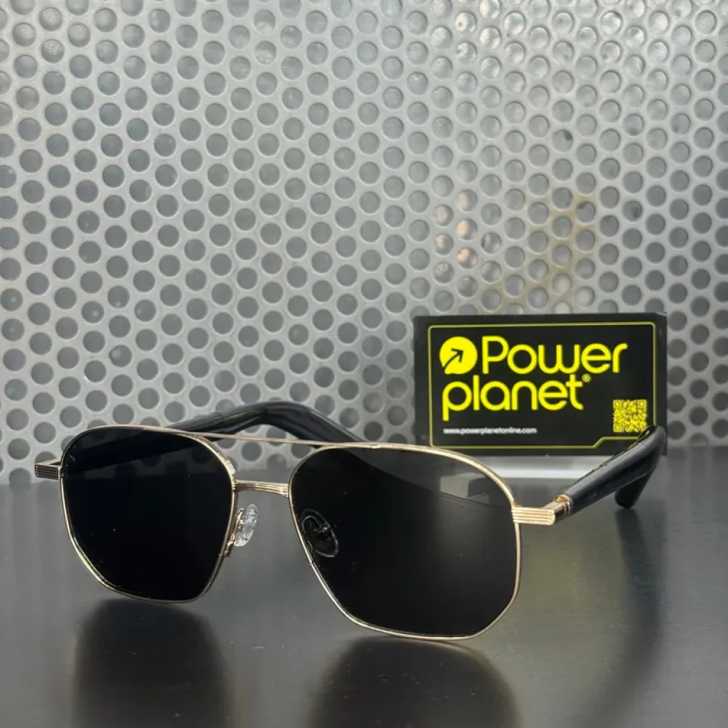 Óculos Mijia Smart Audio piloto com armação metálica dourada, lentes pretas retangulares arredondadas e pontes nasais ajustáveis; hastes finas com design elegante - Item2