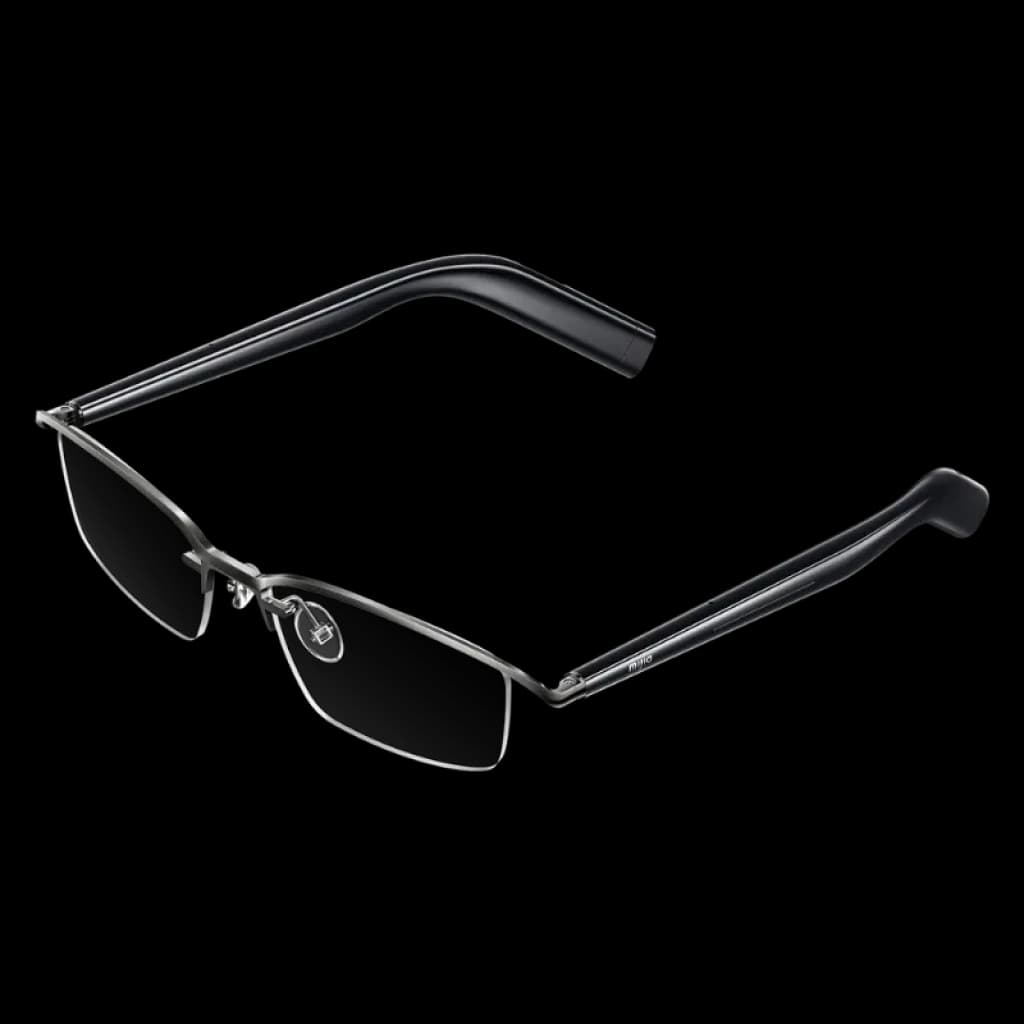 Vue à 45 degrés des lunettes audio intelligentes Mijia, version titane