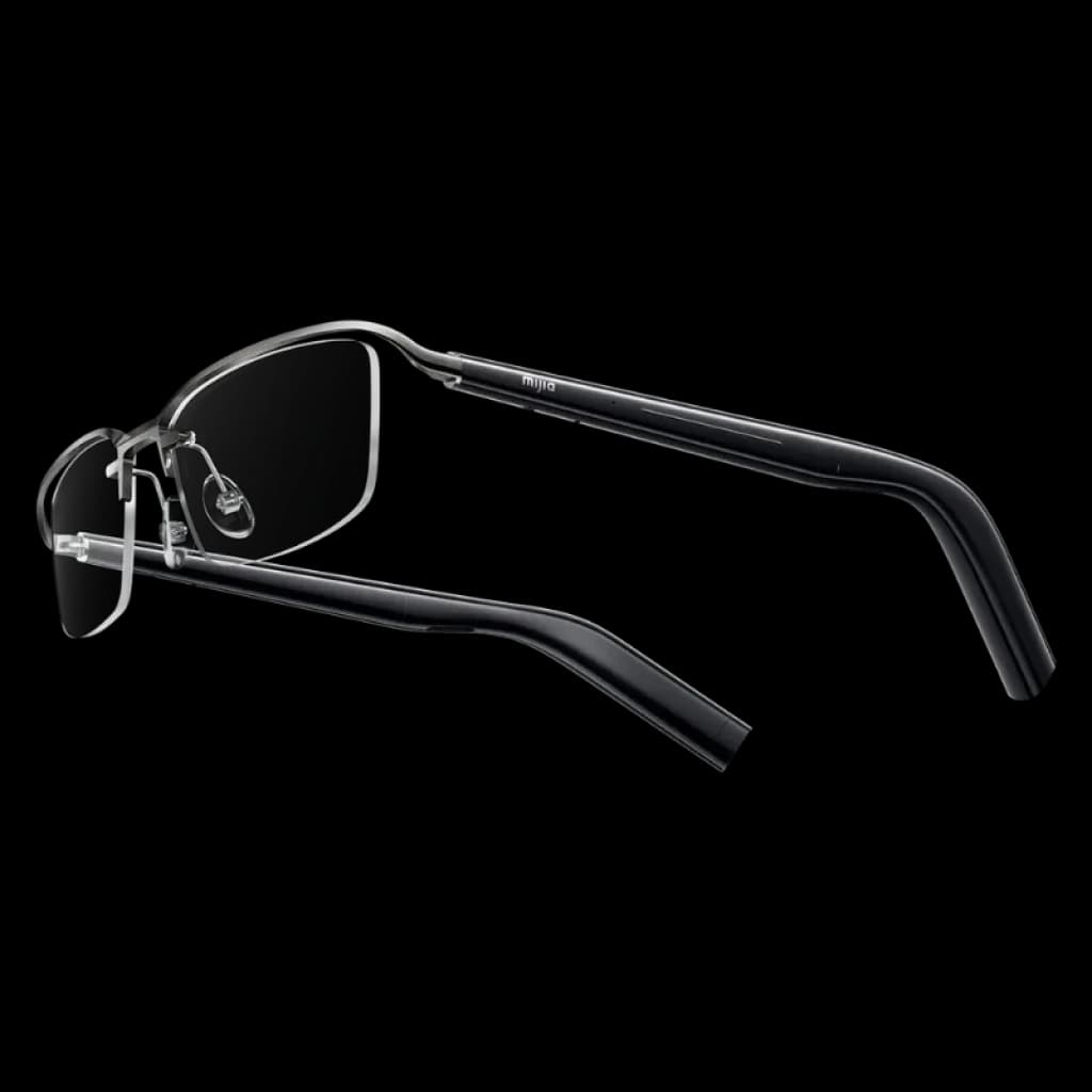 Lunettes intelligentes Mijia Smart Audio Glasses Titanium avec monture métallique légère, branches noires, verres rectangulaires avec filtre de lumière bleue et 4 microphones