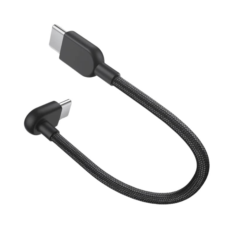 Cabo Xiaomi 3A Braided USB-C para USB-C 60W 10cm, curto e robusto, com malha trançada preta e conector USB-C em L para encaixe firme e durável
