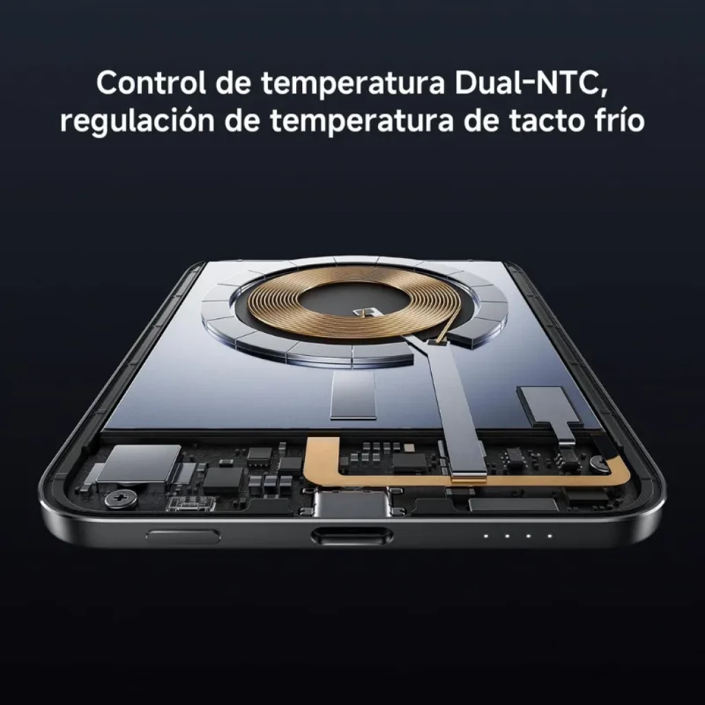 Xiaomi UltraThin Magnetic Power Bank 5000 15W Negro 5000 mAh, diseño ultradelgado en negro mate con anillo magnético visible y logo Mi centrado en el frente - Ítem9