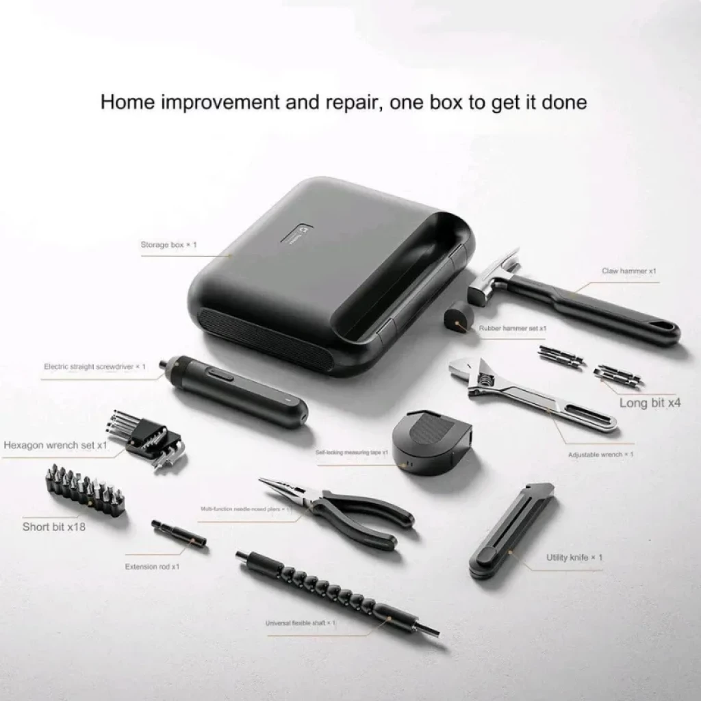 Mijia Tool Kit con Destornillador Eléctrico y Caja de Transporte: estuche rígido gris con herramientas organizadas, puntas, llaves, alicates y accesorios - Ítem4
