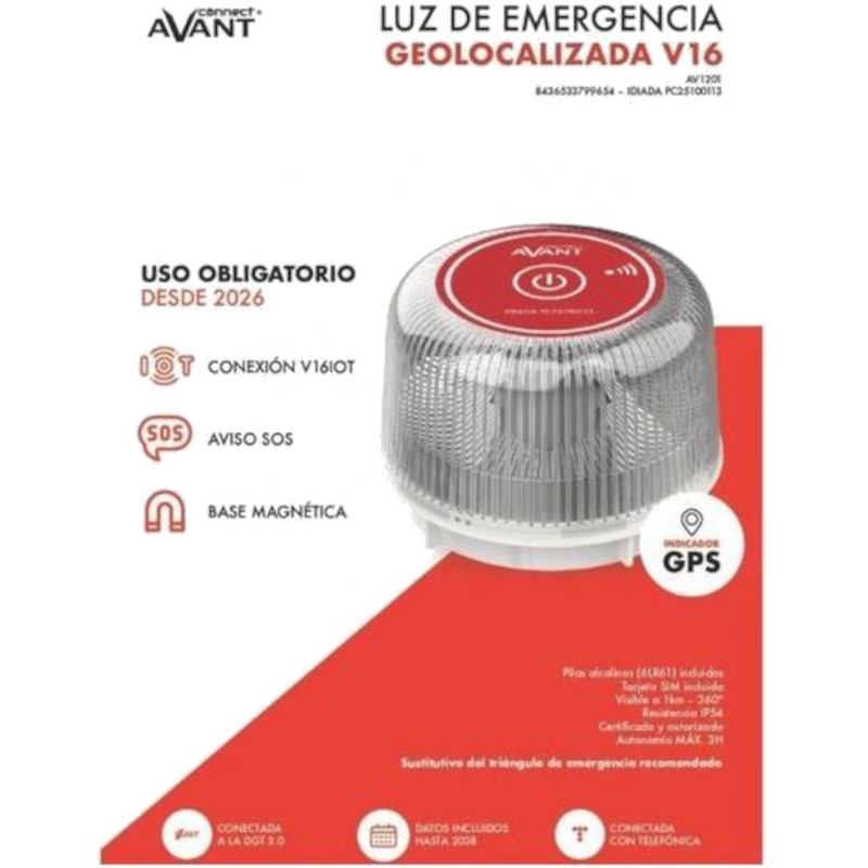Baliza de emergencia Avant AV1201 V16 con cúpula transparente y tapa roja, botón de encendido central, señal de conexión y marcador GPS homologada DGT 3.0 - Ítem3