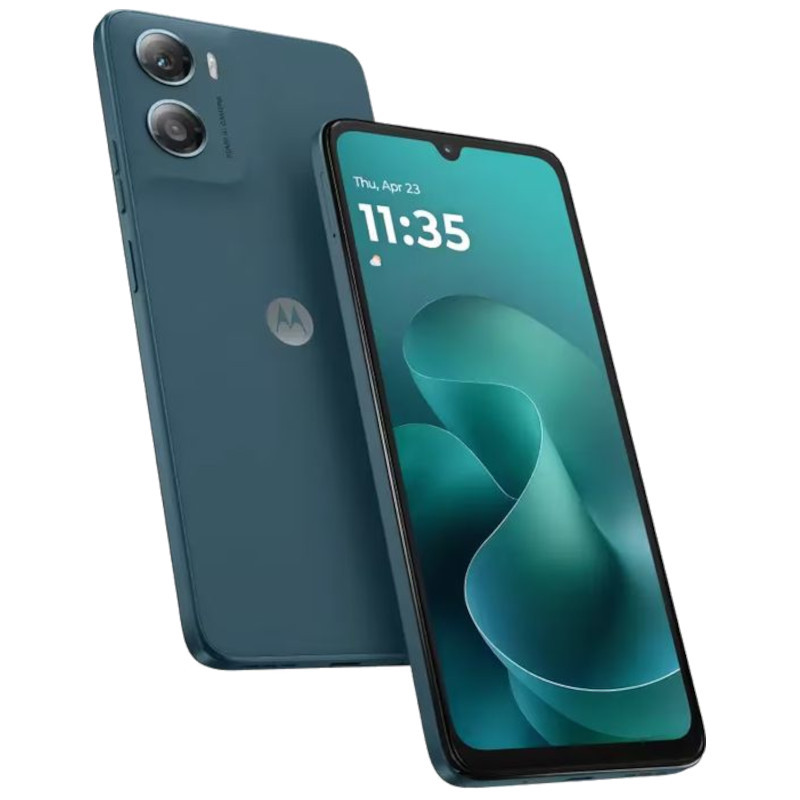 Motorola Moto g06 4GB/256GB Azul com tela ampla de bordas finas, notch em V, duas câmeras traseiras destacadas e acabamento fosco elegante - Item