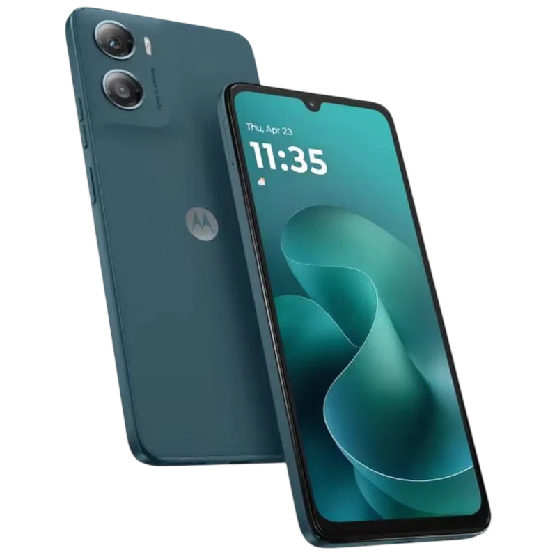 Motorola Moto g06 4GB/256GB Azul com tela ampla de bordas finas, notch em V, duas câmeras traseiras destacadas e acabamento fosco elegante - Item