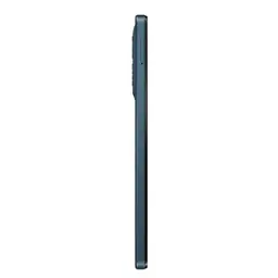 Perfil lateral del Motorola Moto g06 azul con módulo de cámara levemente sobresaliente y botón lateral, diseño delgado y acabado mate