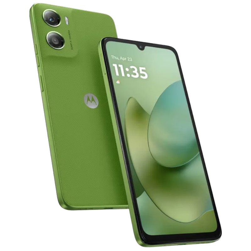 Motorola Moto G06 4GB/256GB Verde com tela ampla de bordas finas, notch em gota, câmera dupla traseira e acabamento texturizado em verde vibrante - Item