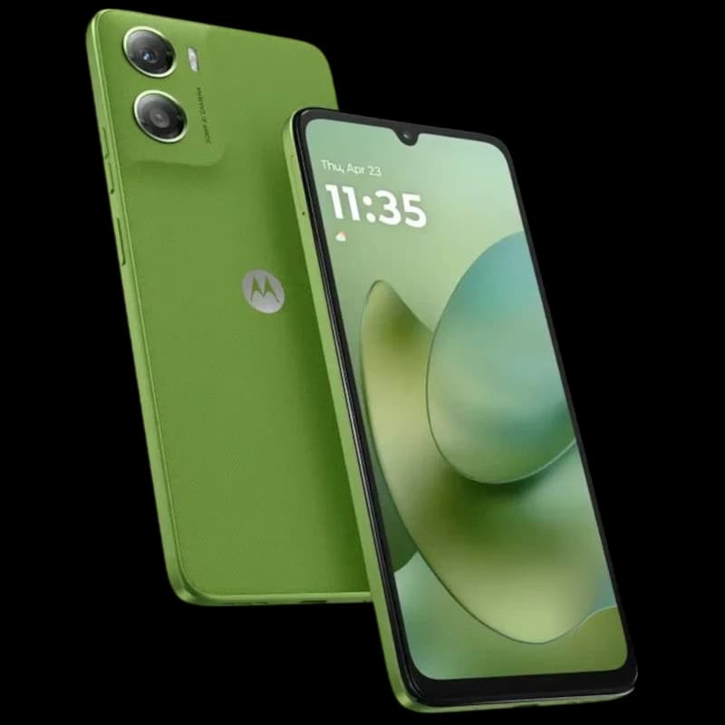 Motorola Moto G06 8GB/256GB Verde com tela ampla de bordas finas, notch em gota, câmera dupla traseira e acabamento texturizado em verde vibrante