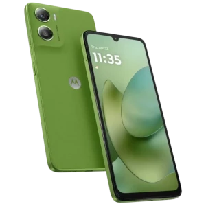 Motorola Moto G06 4GB/256GB Verde con pantalla amplia de borde fino, notch en V y doble cámara trasera con flash; acabado texturizado en color verde