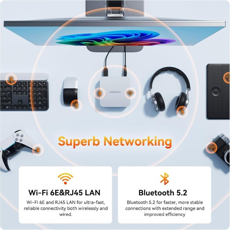 Mini PC prata compacto com corpo metálico, portas frontais USB e botão de energia, laterais ventiladas e traseira com HDMI, USB, Ethernet e áudio - Item3