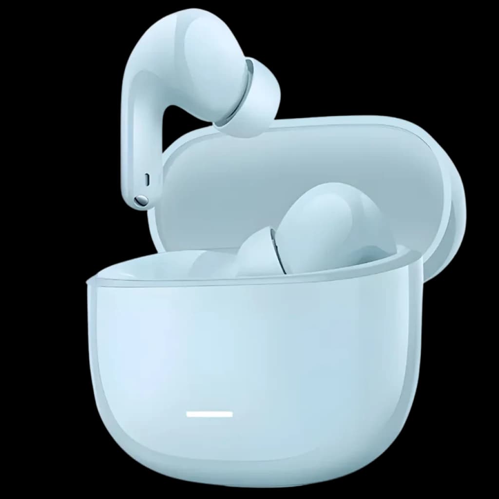 Xiaomi Redmi Buds 8 Pro ANC Azul: estuche compacto azul pastel con indicador LED y audífonos intrauditivos ergonómicos con vástago corto y acabado brillante