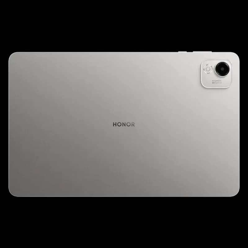Honor Pad X9a gris con trasera metálica, cámara trasera única en módulo cuadrado elevado y logo central HONOR; diseño delgado y minimalista