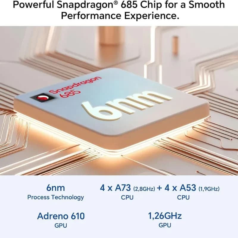 Image représentative du processeur Snapdragon 685 6 nm et de ses performances équipant la tablette Honor Pax X9