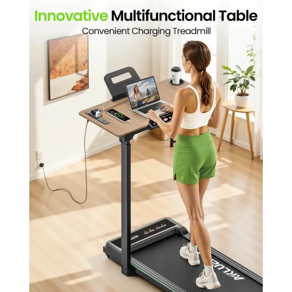 Akluer P3-D Bureau à hauteur réglable et tapis roulant compact ; plateau en bois avec support pour tablette et boisson - Ítem3