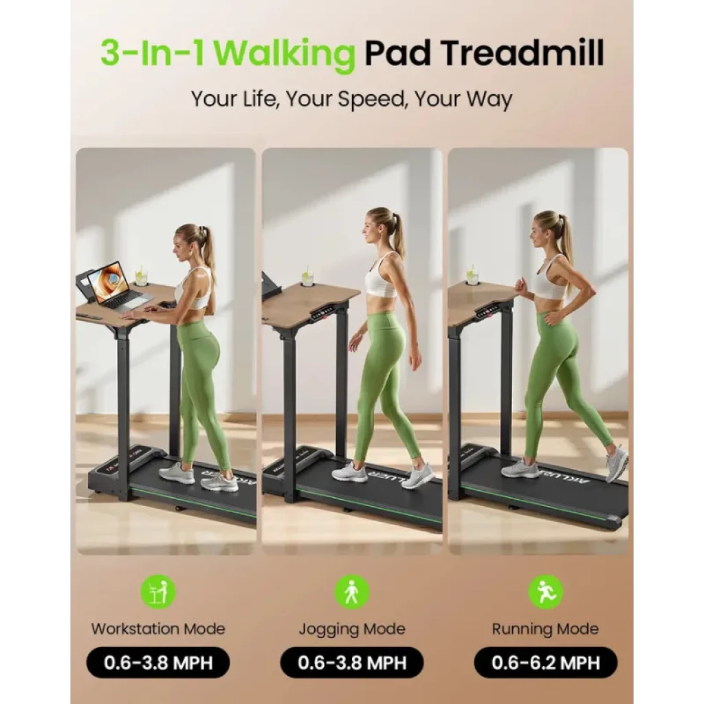 Akluer P3-D Bureau à hauteur réglable et tapis roulant compact ; plateau en bois avec support pour tablette et boisson - Ítem4