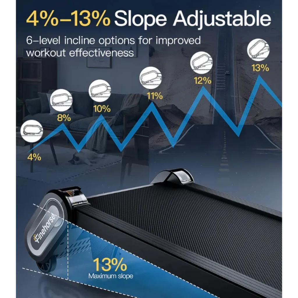 Akluer Finehorse H1 - Tapis de course compact, plateforme noire avec côtés argentés, indicateur d'inclinaison de 13 % et télécommande - Ítem1