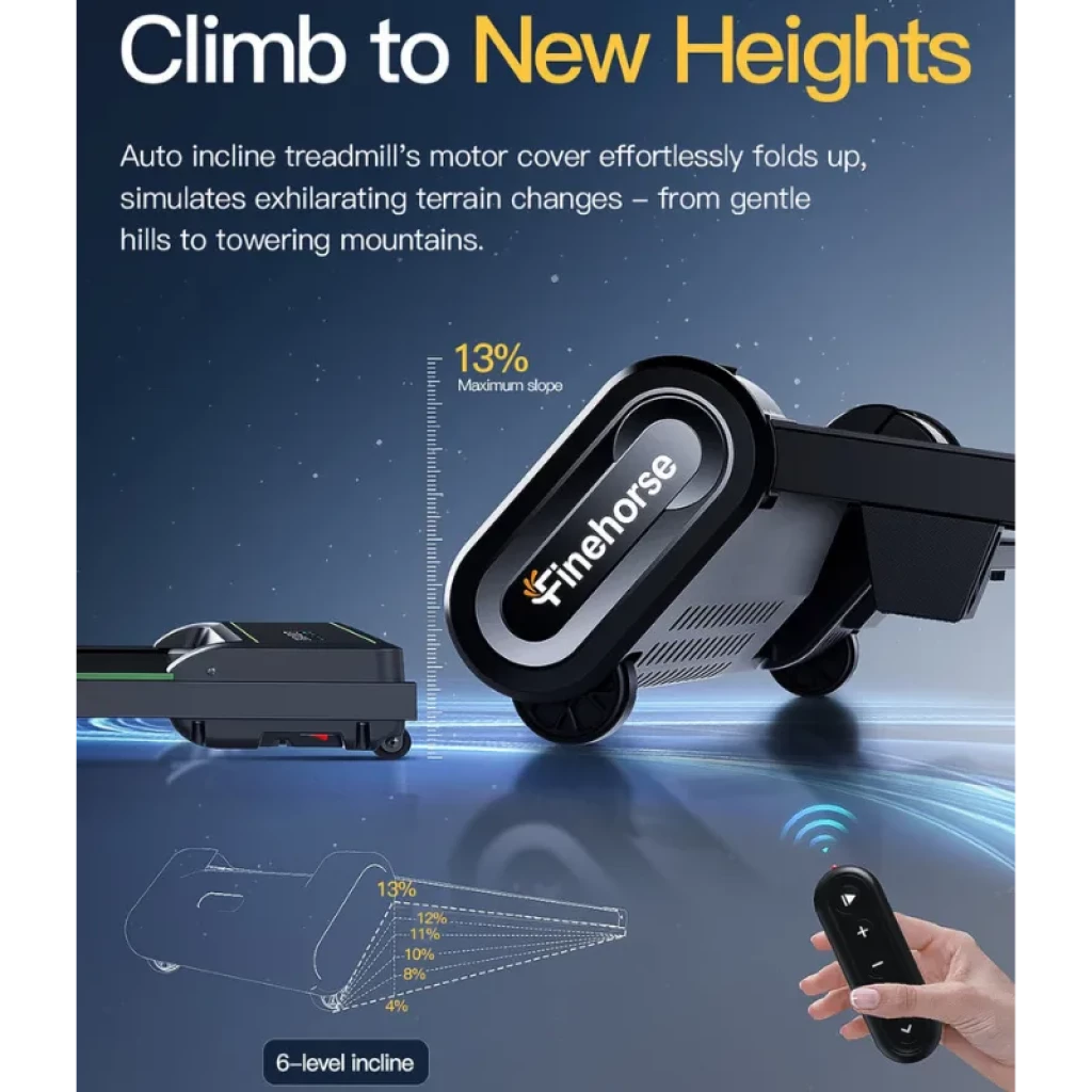 Akluer Finehorse H1 - Tapis de course compact, plateforme noire avec côtés argentés, indicateur d'inclinaison de 13 % et télécommande - Ítem3