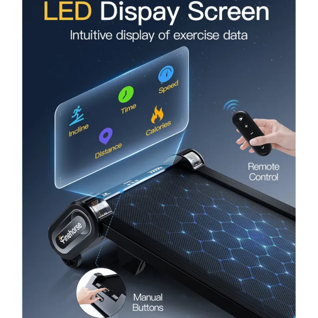 Akluer Finehorse H1 - Tapis de course compact, plateforme noire avec côtés argentés, indicateur d'inclinaison de 13 % et télécommande - Ítem5