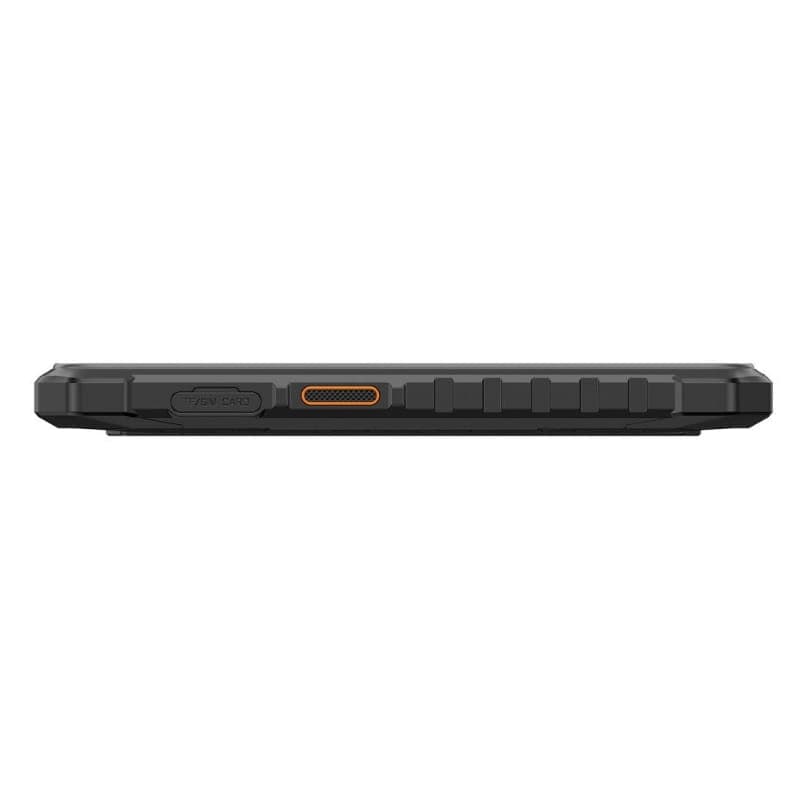 Borde lateral del Ulefone RugKing 2 Pro verde, cuerpo rugged negro con botones texturizados y detalle naranja, puerto cubierto y sellado para mayor resistencia