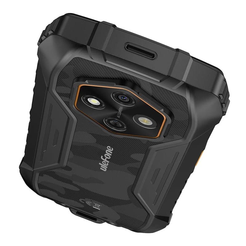 Ulefone RugKing 4 Pro 8Go/256Go Noir, coque robuste noir camo, dos texturé, triple module photo avec flash, contours renforcés et port supérieur centré