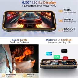 Ulefone RugKing 4 Pro 8GB/128GB Naranja con pantalla 6.56 pulgadas 120Hz, brillo 500 nits, bordes reforzados, linterna 120 lúmenes y streaming Widevine L1