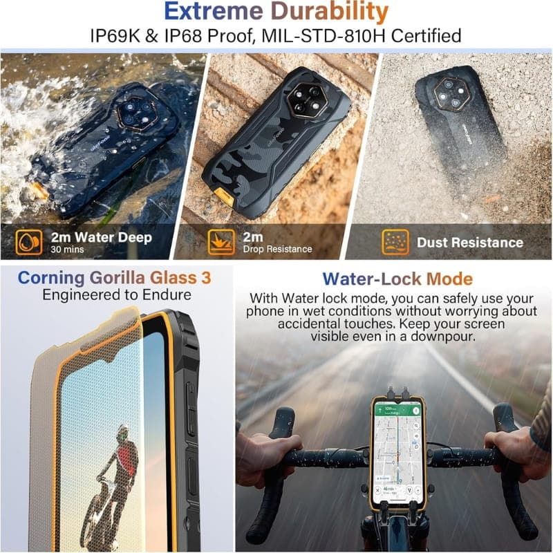Ulefone RugKing 4 Pro 8GB/128GB Naranja con carcasa robusta, certificación IP69K/IP68, MIL-STD-810H, vidrio Gorilla Glass 3, resistente a polvo y agua 2 m