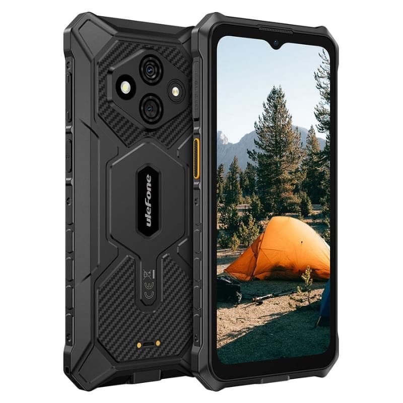 Ulefone RugKing 3 Pro 8GB/128GB Negro con diseño rugerizado, carcasa robusta texturizada, triple cámara trasera, botón lateral naranja y pantalla con notch