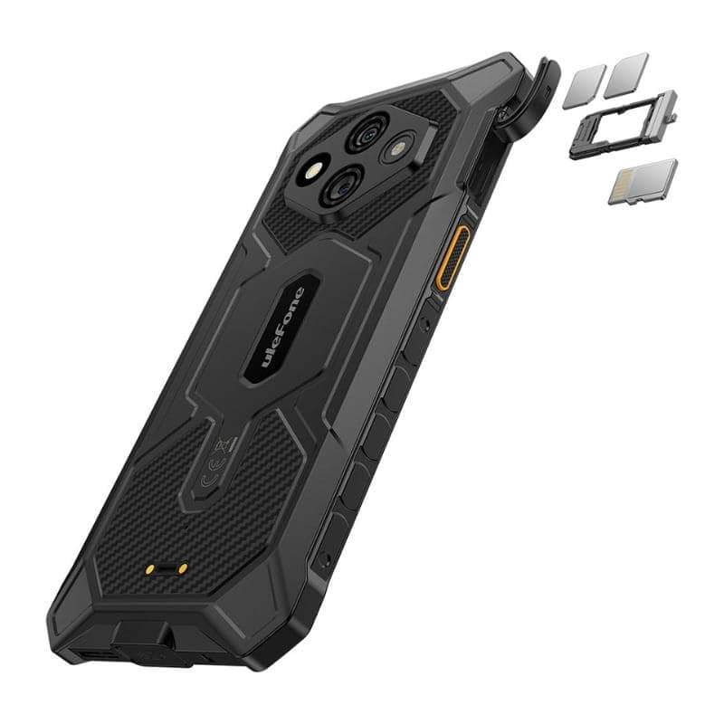 Ulefone RugKing 3 Pro 8GB/128GB Negro con diseño robusto antideslizante, triple cámara trasera, botones laterales texturizados y bandeja para SIM y microSD