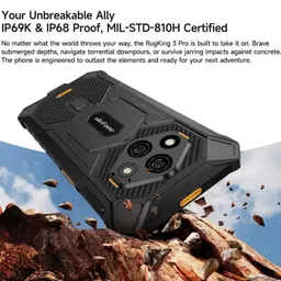 Ulefone RugKing 3 Pro 8GB/128GB Negro, carcasa robusta con textura antideslizante, triple cámara trasera grande, certificación IP69K/IP68 y MIL-STD-810H