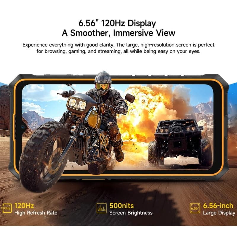 Ulefone RugKing 3 Pro 8GB/128GB Negro con pantalla 6.56 pulgadas 120Hz, brillo 500 nits, bordes robustos y diseño resistente, ideal para uso intenso