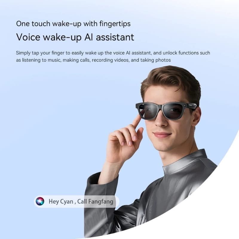 Blackview BV100 Noir - Lunettes intelligentes avec assistant vocal, contrôle tactile, appels, musique, enregistrement vidéo et photos, design moderne noir