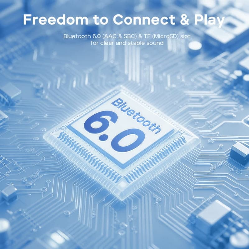 Tribit Pocket Go 7W Noir avec puce Bluetooth 6.0, compatibilité AAC et SBC, et slot TF MicroSD pour un son clair et stable sur carte électronique bleutée