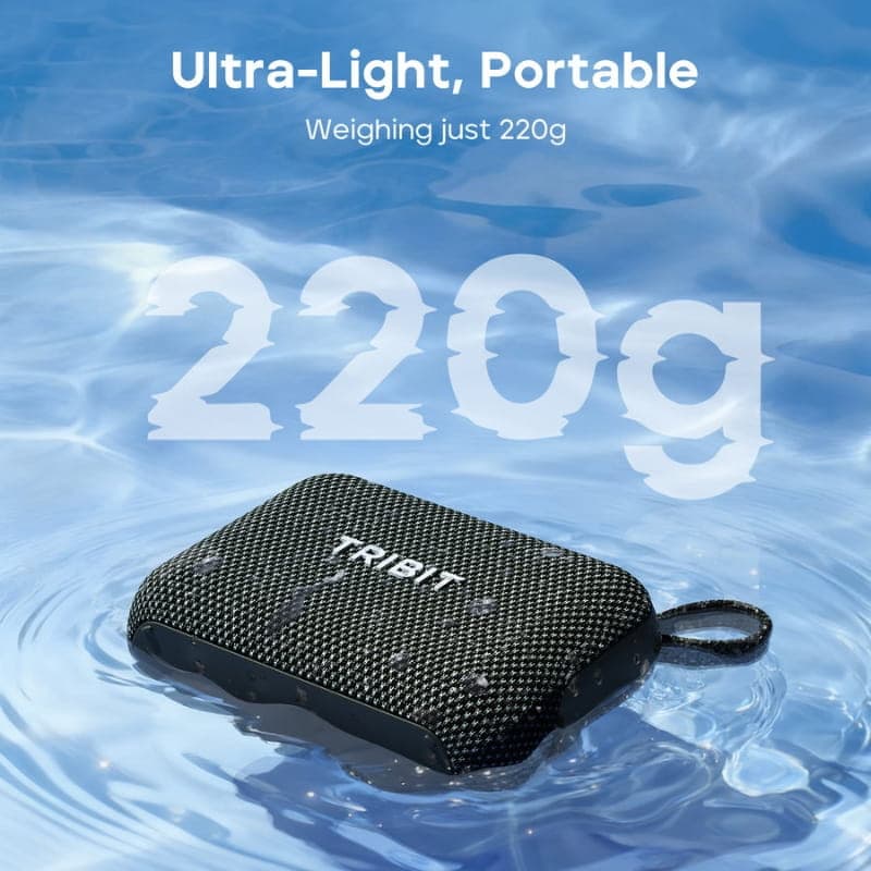 Enceinte portable Tribit Pocket Go 7W vert, compacte avec sangle, grille maillée, logo TRIBIT en façade, design robuste IP68 étanche et antipoussière