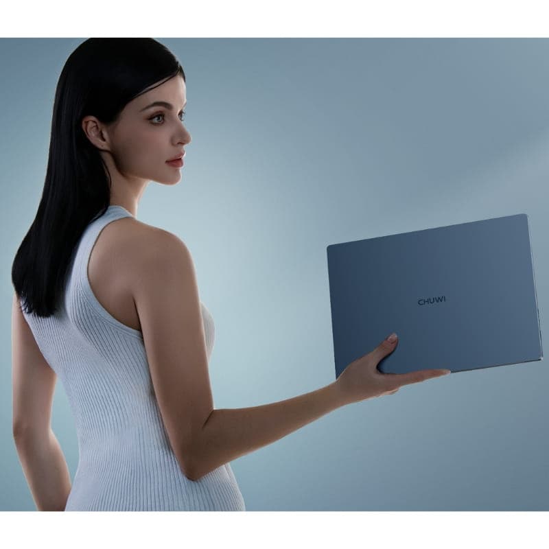 Chuwi CoreBook Air AMD Ryzen 5 6600H, 16GB, 512GB, W11, tela 14 pol, corpo fino em alumínio azul, design elegante e leve, logotipo CHUWI na tampa