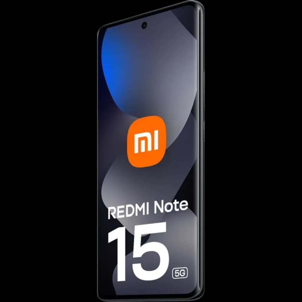 Xiaomi Redmi Note 15 5G 8GB/256GB Negro con pantalla curva casi sin bordes, cámara frontal en orificio centrado y diseño elegante en acabado oscuro brillante