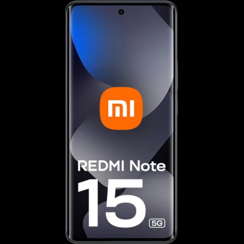 Xiaomi Redmi Note 15 5G 8GB/512GB Negro con pantalla casi sin bordes, cámara frontal en orificio centrado y diseño elegante en tonos oscuros