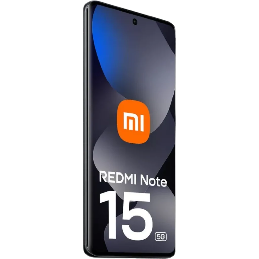 Xiaomi Redmi Note 15 5G 8GB 256GB Preto com tela ampla de bordas finas, furo central para câmera frontal e módulo traseiro com duas câmeras grandes - Item1