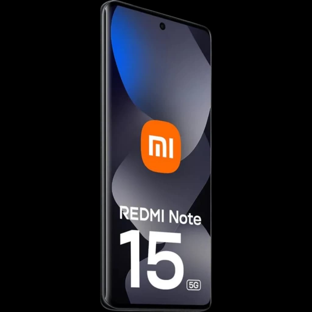 Xiaomi Redmi Note 15 5G 8GB/512GB Negro con pantalla casi sin bordes, perforación central, bordes curvos y diseño elegante en tono oscuro con logo MI visible