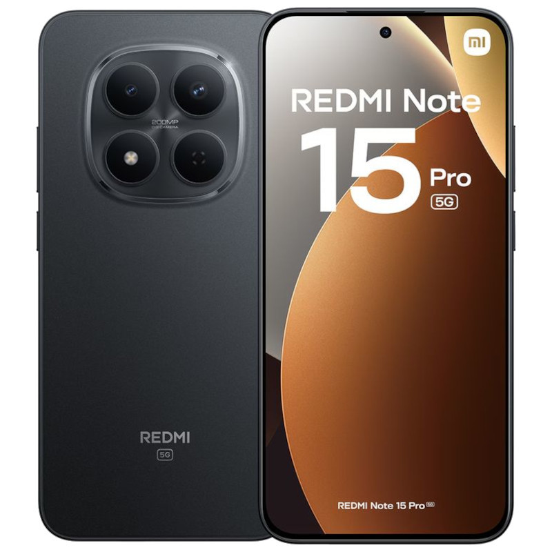 Xiaomi Redmi Note 15 Pro 5G 8GB/256GB Preto com tela curva, furo central para câmera frontal e módulo traseiro circular com três lentes e flash LED - Item