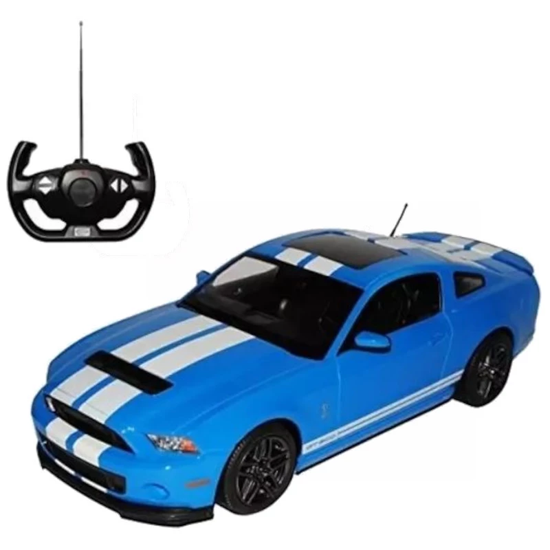 RASTAR R/C 1:14 Ford Shelby GT500 Bleu avec bandes blanches, carrosserie sportive détaillée, jantes noires, antenne visible et télécommande volant incluée - Ítem